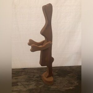 Vtg Bunny Rabbit Wood Figurine Heart Base 23” Tall Swivel Arms Easter Farm Folk